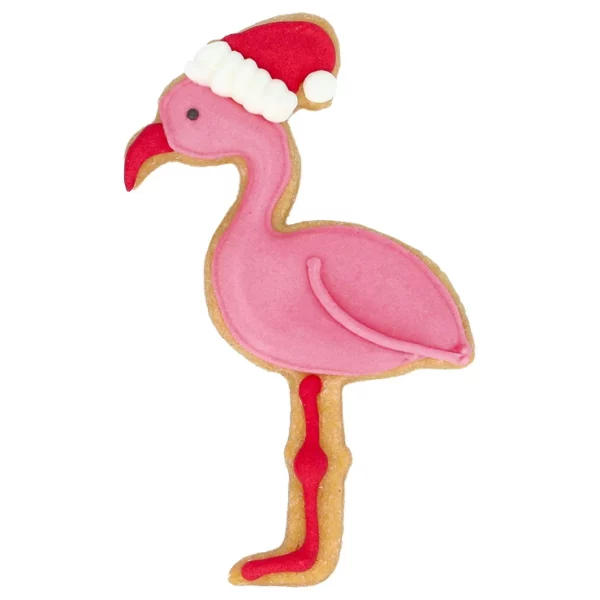 Ausstechform Flamingo | Weihnachts-Flamingo mit Innenprägung, 8 x 5 cm, Edelstahl rostfrei Flamingo mit Mütze und Schal Merry-Christmas-Flaming Weihnachts-Flamingo Winter-Flamingo